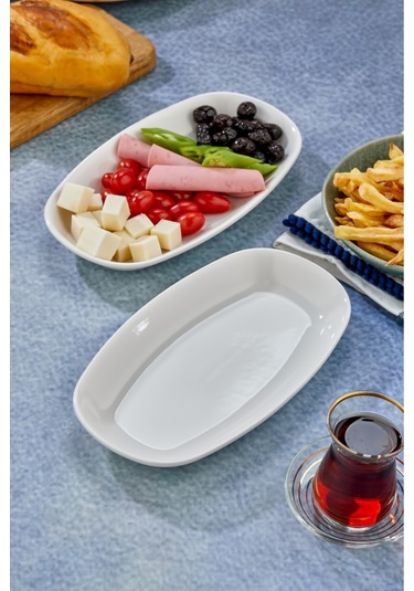 Cooker 2'li Özel Tasarım Lüx Kayık Model Tabak Beyaz