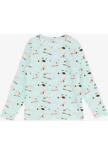 Breeze Kız Çocuk Pijama Takımı Renkli Helikopter Desenli 1.5-5 Yaş, Su Yeşili-su Yeşili Su Yeşili