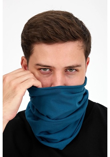 Erkek 4 Fonksiyonlu Koruyucu Pamuklu, Esnek, Terletmez, Bandana, Boyunluk, Maske - Tek Ebat / Mavi Mavi