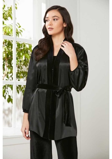 Pierre Cardin 2050 Dantelli Kadife Saten 3'lü Croplu Pijama Takımı 001