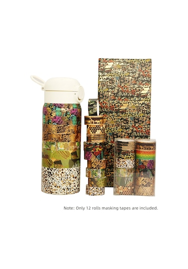 Neevoyu Vahşi Hayvan Desenli 12'li Set Folyo Altınlı Washi Bandı - 3 Metre Uzunlukta El Defteri, Ajanda Ve Hediye Paketi Dekorasyon Kullanıma Uygun