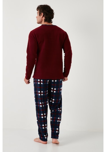 Buratti Regular Fit Bisiklet Yaka Kışlık Yumuşak Dokulu Polar Erkek Pijama Takımı 6096100 Bordo