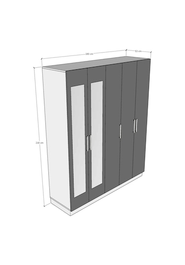 5 Kapaklı Gardırop 180cm Kül Gri