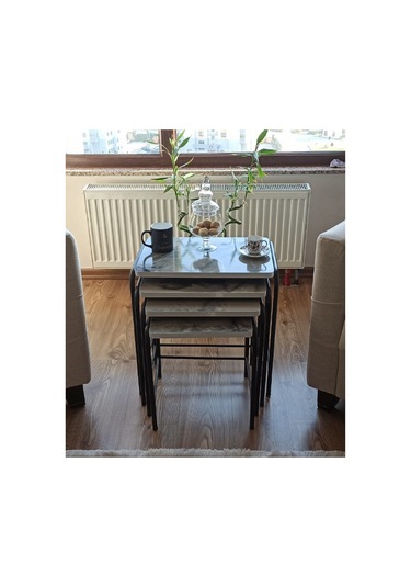 Milano 3d Parlak Sunta Metal Statik Siyah Ayaklı 4'lü Zigon Sehpa Üreticiden E1 Tse Mermer