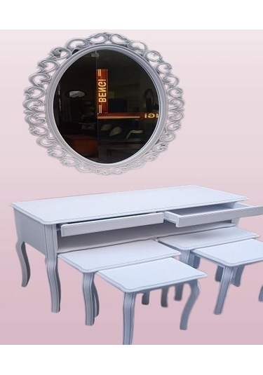 Dresuar Çift Zigon Takım Kayın Aslan Ayak Güneş Ayna Beyaz Renk Model El Yapım Beyaz