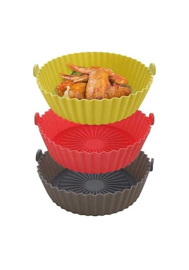 Novahub 3'lü Paket Gri Sarı Kırmızı, Çok Amaçlı Tasarruflu Kolay Temizlenebilir Silikon Fritöz Astarı Gri - Sarı - Kırmızı