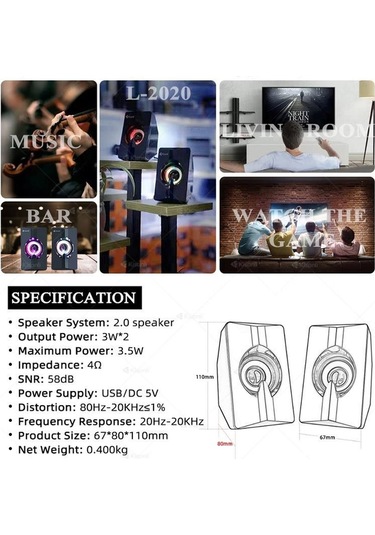 Azemax Usb 2.0 Işıklı Speaker 1+1 Hoparlör Rgb Speaker