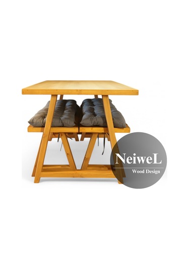 Neiwel Dore Doğal Ahşap Banklı Mutfak Ve Yemek Masası Takımı-120-300 Takım Açık Ceviz