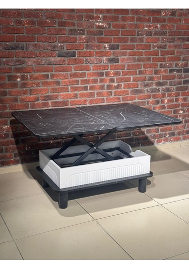 Bohem Membran Akıllı Sehpa Beyaz-Siyah Mermer