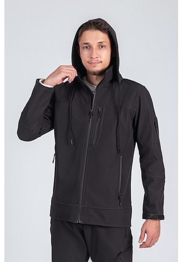 Suya Dayanıklı Slim Fit Softshell Kapüşonlu Erkek Mont Gri