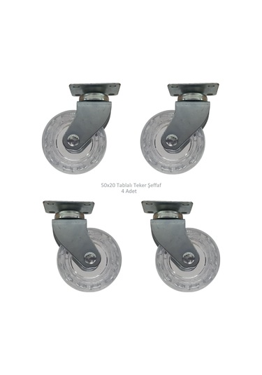 Ofis Koltuk Dolap Etajer 360 Derece Döner 50 X 20 Tablalı Teker Şeffaf 50 Mm 4 Adet Şeffaf