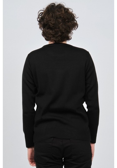 Çizgi Triko Erkek Bisiklet Yaka Desenli Kazak 42554225 Siyah Siyah