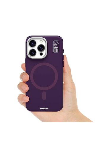 İphone 14 Pro Kılıf Magsafe Şarj Özellikli Kamera Standlı Silikon Youngkit Bitty Cream Kapak Mor