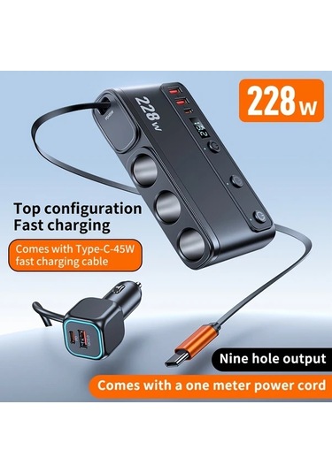 Fochsia Siyah 228w 9 İn 1 Hızlı Araba Şarj Cihazı Ekran Göstergeli Qc Pd 3.0 Bağımsız Anahtar Tüm Araçlar İçin