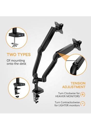 Ds90-2 Lcd Led Aluminyum Monitör Tutucu Kol Amortisörlü Vesa