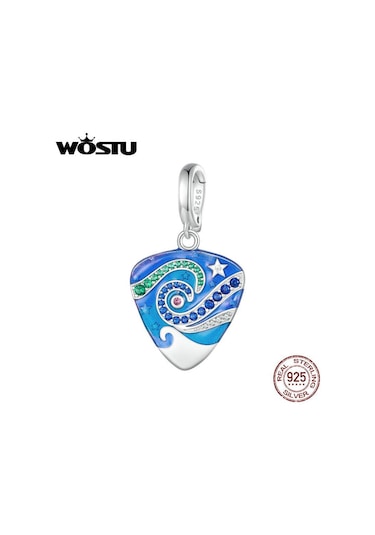 Wostu Müzik Hediyeler 925 Ayar Gümüş Gitar Mızrap Mavi Emaye Narin Charm Kolye Kadınlar Genç Kızlar İçin Gümüş