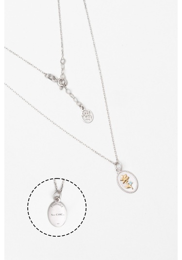 So Chic Nergis Çiçeği 18 Ayar Beyaz Altın Kaplama 43 Cm Gümüş Kolye Rodyum