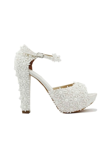 Ilgipark Çiçekli Sedef 12 Cm Topuklu Platform Gelin Ayakkabısı