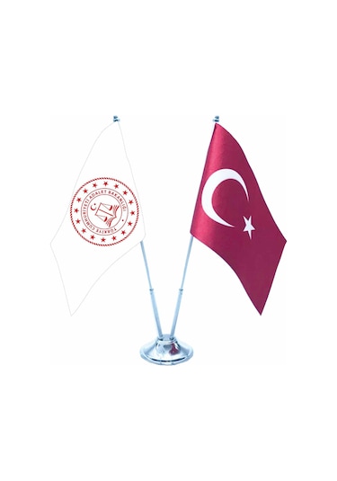 Masa Üstü Adalet Bakanlığı Bayrağı Türk Bayrağı İkili Krom Direk