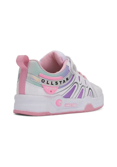 Günlük Unisex Çocuk Sneaker Rugan Lastik Bağcıklı Cırtlı Oval Burunlu Spor Ayakkabı 020 Beyaz - Pembe
