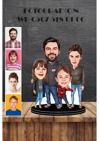 Kişiye Özel 4 Kişilik Aile Figürlü 3d Ahşap Biblo,sevgiliye -