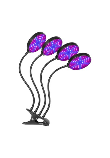 Gajeena 4 Kafa 60w Led Bitki Büyüme Lambası - Kırmızı-mavi Spektrum, 3 Mod Işık, 5 Seviye Aydınlatma, Zamanlama, Ip66 Su Geçirmez, Usb, Masa Üstü Klipsli Siyah