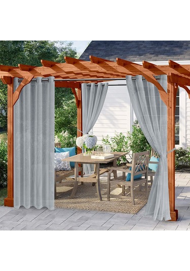 Folinda Gri Renkli İki Parça Su Geçirmez Uv Koruyucu Perde - Transparan Poliester, İç/ Dış Kullanım, 132x183 Cm, Delikli Desen Gri