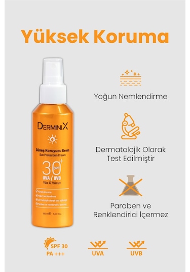 Derminix Yüksek Koruma Yüz ve Vücut Güneş Kremi SPF30+ 150 ML