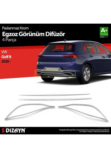 S-dizayn Vw Golf 8 Krom Egzoz Görünümü Difüzör 4 Prç. 2020 Üzeri A+ Kalite