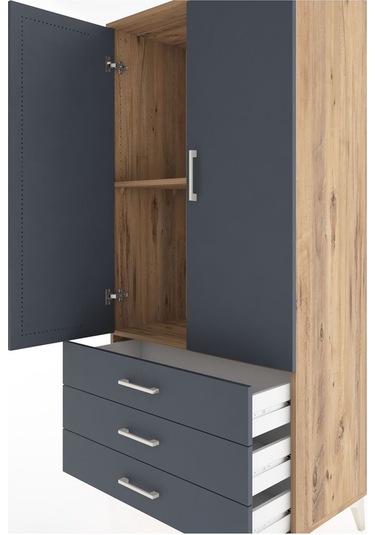 Hyperion Dolap 2 Raflı 3 Çekmeceli 2 Kapaklı 88x44x182 Çam-antrasit Atlas Çam