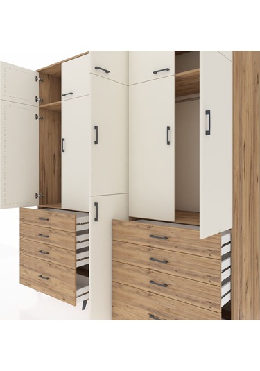 Kronos Dolap 8 Raflı 8 Çekmeceli 3 Askılı 220x59x243 Çam-aytaşı/çam Aytası/atlas Çam