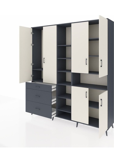 Hyperion Dolap 13 Raflı 3 Çekmeceli 6 Kapaklı 220x44x243 Antrasit-aytaşı/antrasit Aytası/antrasıt