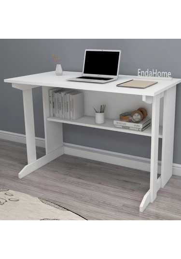 Reyo Home Enda Pillar Kütüphaneli Çalışma Masası 100x56cm Beyaz