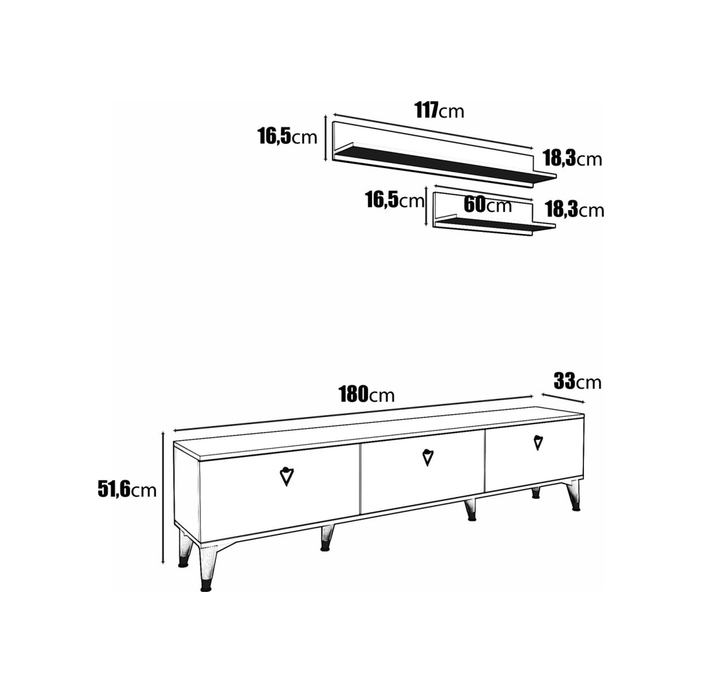 Simple Modern 180 Cm Smp18033 Tv Ünitesi 2 Raflı Eekru Ceviz Ceviz - Ekru
