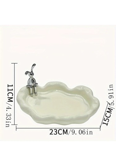 Maxaccess Beyaz Tavşanlı Porselen Tepsi: Takı, Kozmetik, Anahtar İçin Dekoratif Saklama Kutusu Beyaz