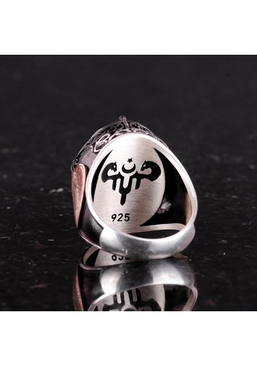 İslami Gümüş Yüzük Doğal Mavi Safir Taşı Şık 925 Ayar Sterlin Gümüş Erkek Yüzüğü Sadakat Ve Bilgelik Tasarımı Gümüş