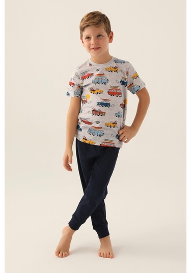 Roly Poly 3358 Surf's Up Erkek Çocuk Pijama Takımı Gri