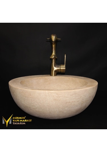 Traverten Batarya Çıkışlı Yuvarlak Tasarım Lavabo
