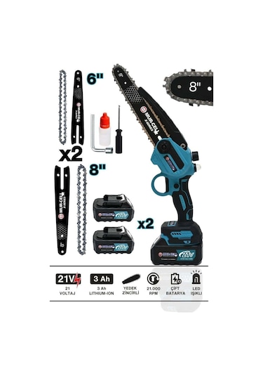 M 2'li Set Çelik Şanzuman Çift Pala Zincirli Şarjlı Dal Budama Testere Budama Makas 21v 3ah