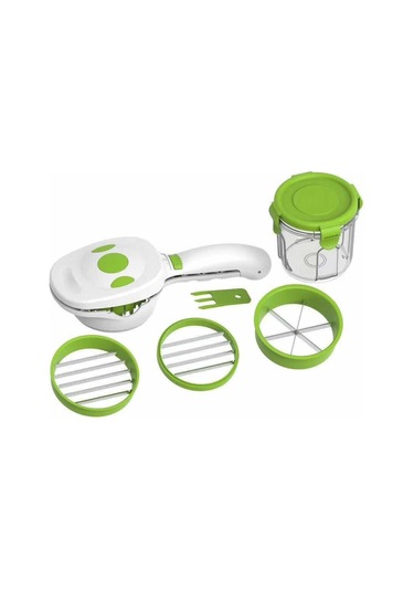 Suofeng El Tipi Çok Fonksiyonlu Sebze Dilimleyici - 3 Değiştirilebilir Bıçak, 220 Ml Muhafaza Kasesi, Hızlı Kesim, Yıkama Kolay Beyaz + Yeşil
