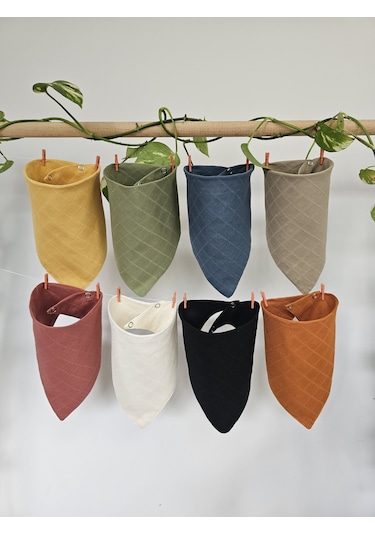 8 Adet Pamuklu Çift Katlı Çıtçıtlı Müslin Fular & Salya Önlüğü Çok Renkli