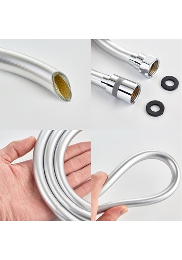 Symbee 1.5m Gümüş Renkli Pvc Ve Bakırdan Yapılmış Dönen, Kırık Olmayan Duş Hortumu G1/2 Standart Bağlantı Diğer