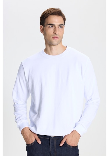 George Henry Standart Fit Normal Kesim Pamuklu Bisiklet Yaka Sweatshirt Beyaz