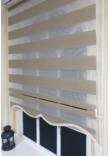 Zebra Stor Perde Organze Bej Etek Dilimli Stb905 Bej