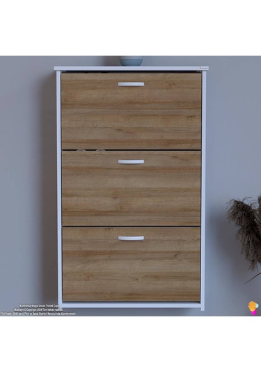 Modilayn West Asma Antre 72x116x26 Cm Lik 3 Düşer Kapak 6 Göz Bölmeli Ayakkabılık Meşe - Beyaz