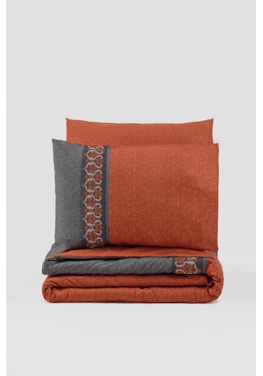 Cotton Box Folk Art Çift Kişilik Nevresim Takımı Tamaya Kiremit