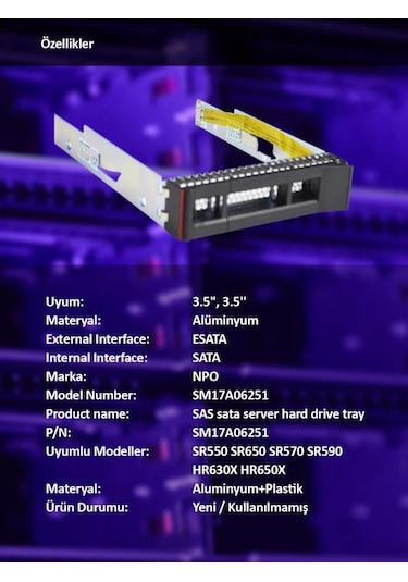 Npo Sm17A06251 Lenovo Uyumlu 3.5" Disk Kızağı (Sr650 Sr550 Sr570