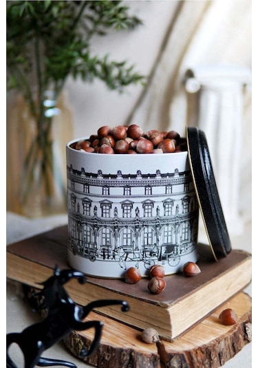 Urban Desenli Oval Metal Saklama Kabı, 14 X 12 X 13 Cm, 1,4 Lt