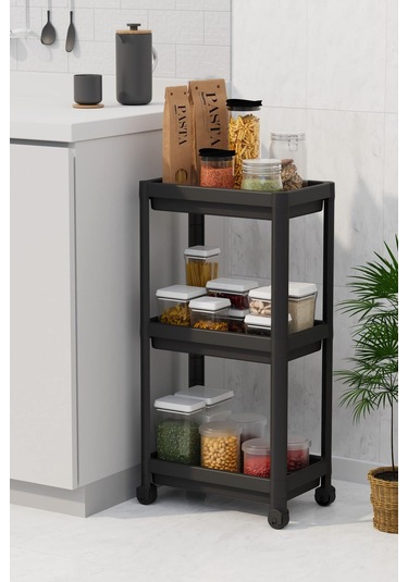 3 Katlı Banyo Raf Ünitesi Banyo Düzenleyici Şampuanlık Havluluk Dolap Siyah Siyah