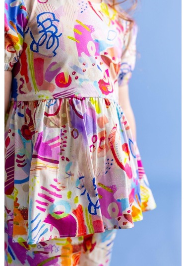 Oliventhekid Desenli Arkası Üçgen Kız Çocuk Alt-üst Takım Renkli Çok Renkli